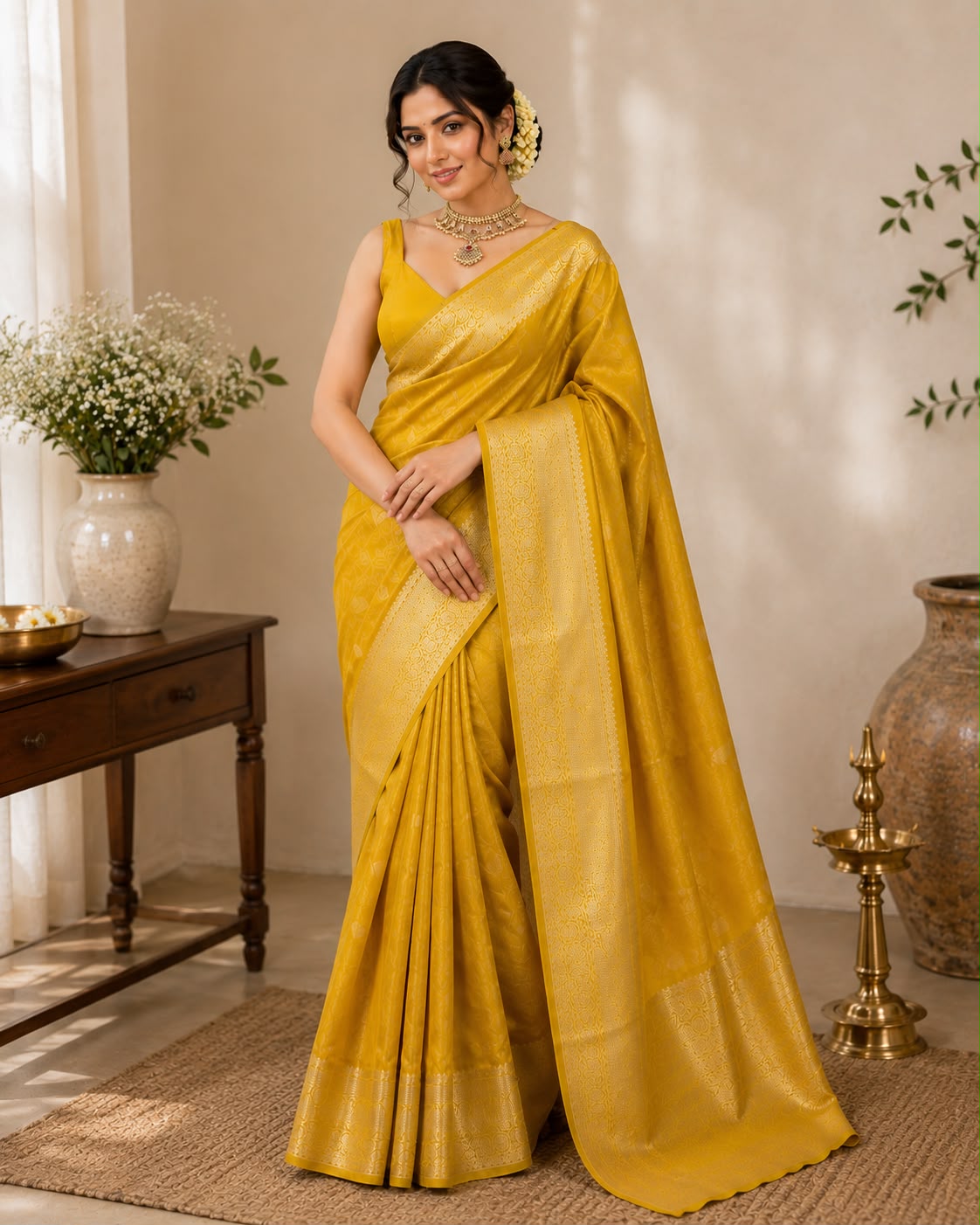 Yellow Semi Silk Saree