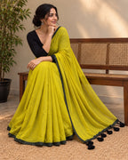 Lemon Green Mulcotton Saree LUXSM04