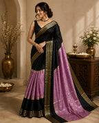 Black with Lilac Contrast Semi Soft Silk Saree