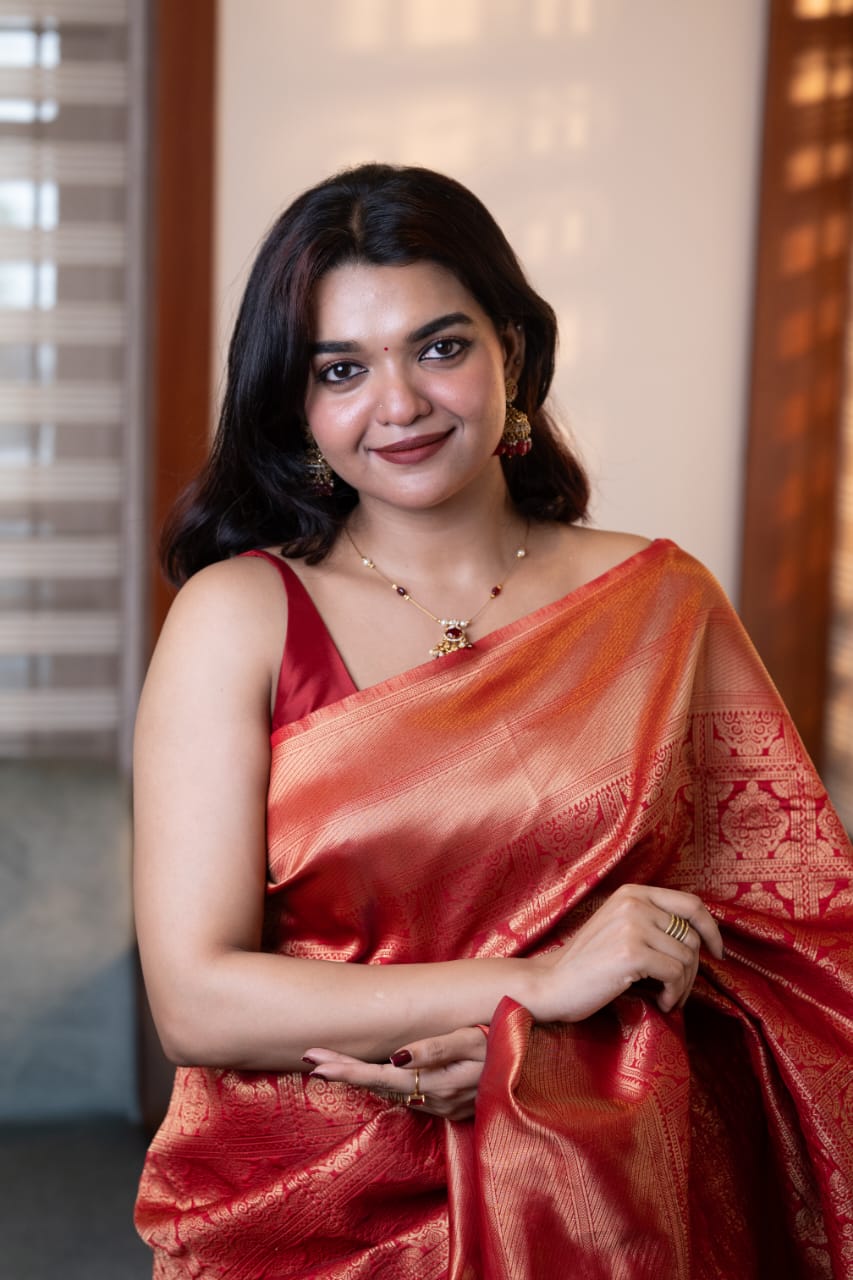 Red Check Semi Silk Saree
