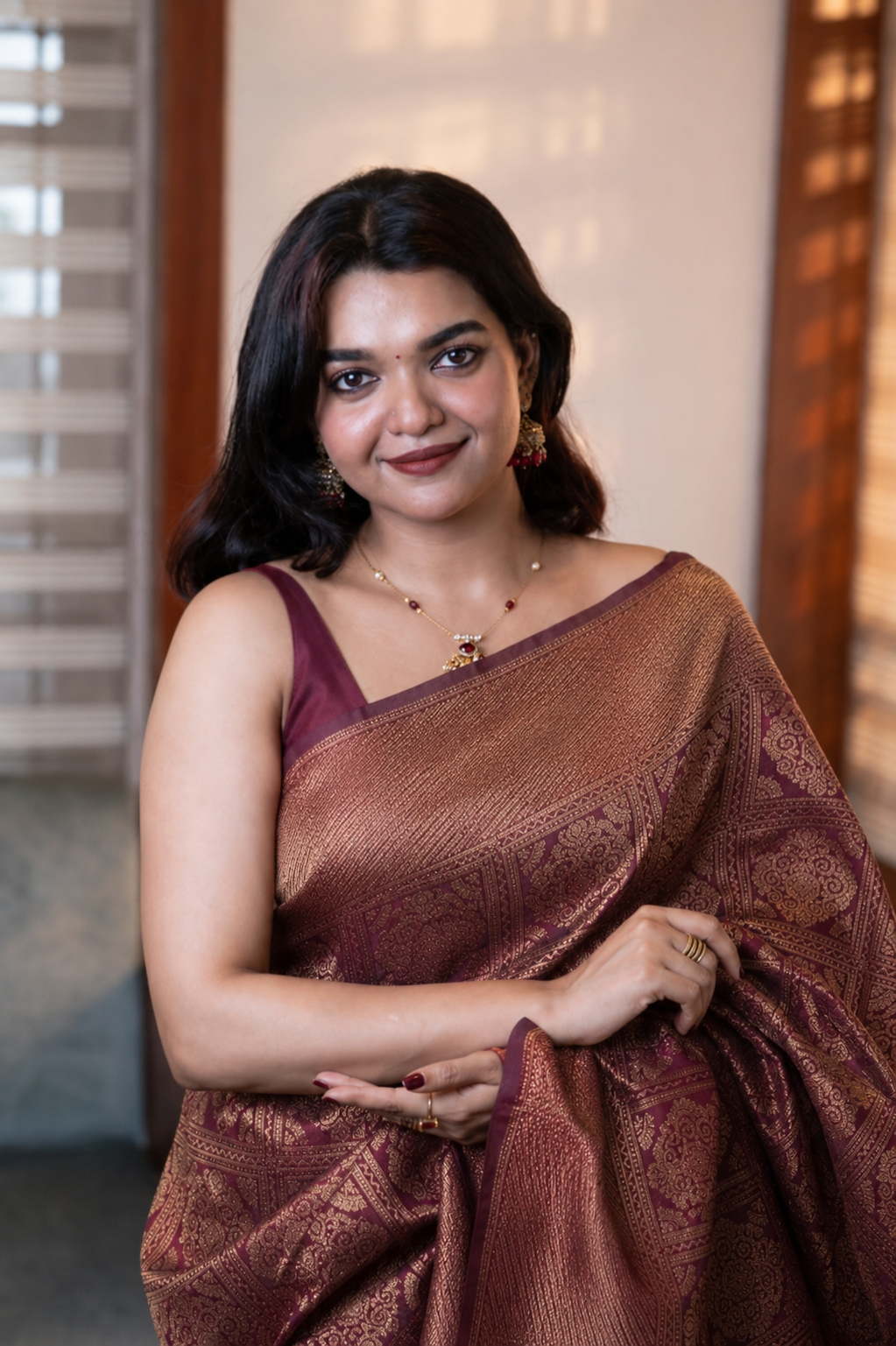 Ruby Pink Check Semi Silk Saree