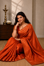 Orange Brocade Semi Silk Saree