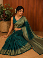 Bottle Green Semi Silk saree