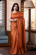 Orange Check Semi Silk Saree