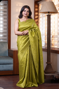 Pear Green Check Semi Silk Saree