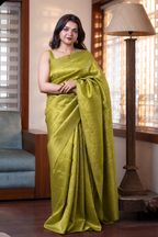 Pear Green Check Semi Silk Saree