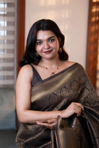Brown Check Semi Silk Saree