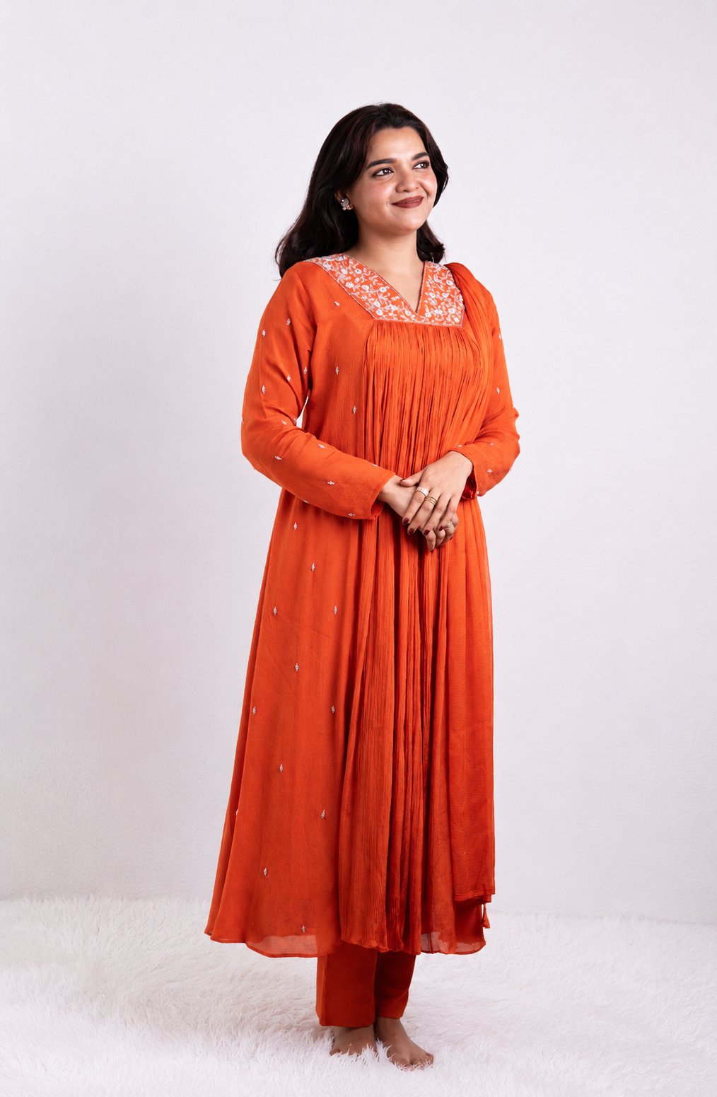 Orange Chinon Salwar Suit Set