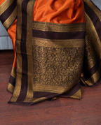 Burnt Orange Semi Silk Saree With Brown Border
