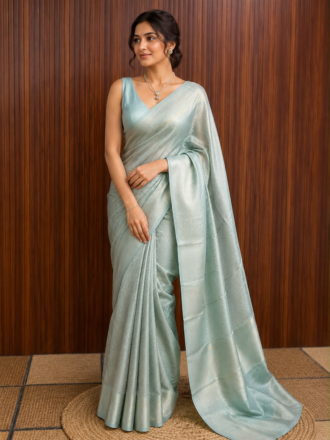 Mint Green Semi Silk Saree