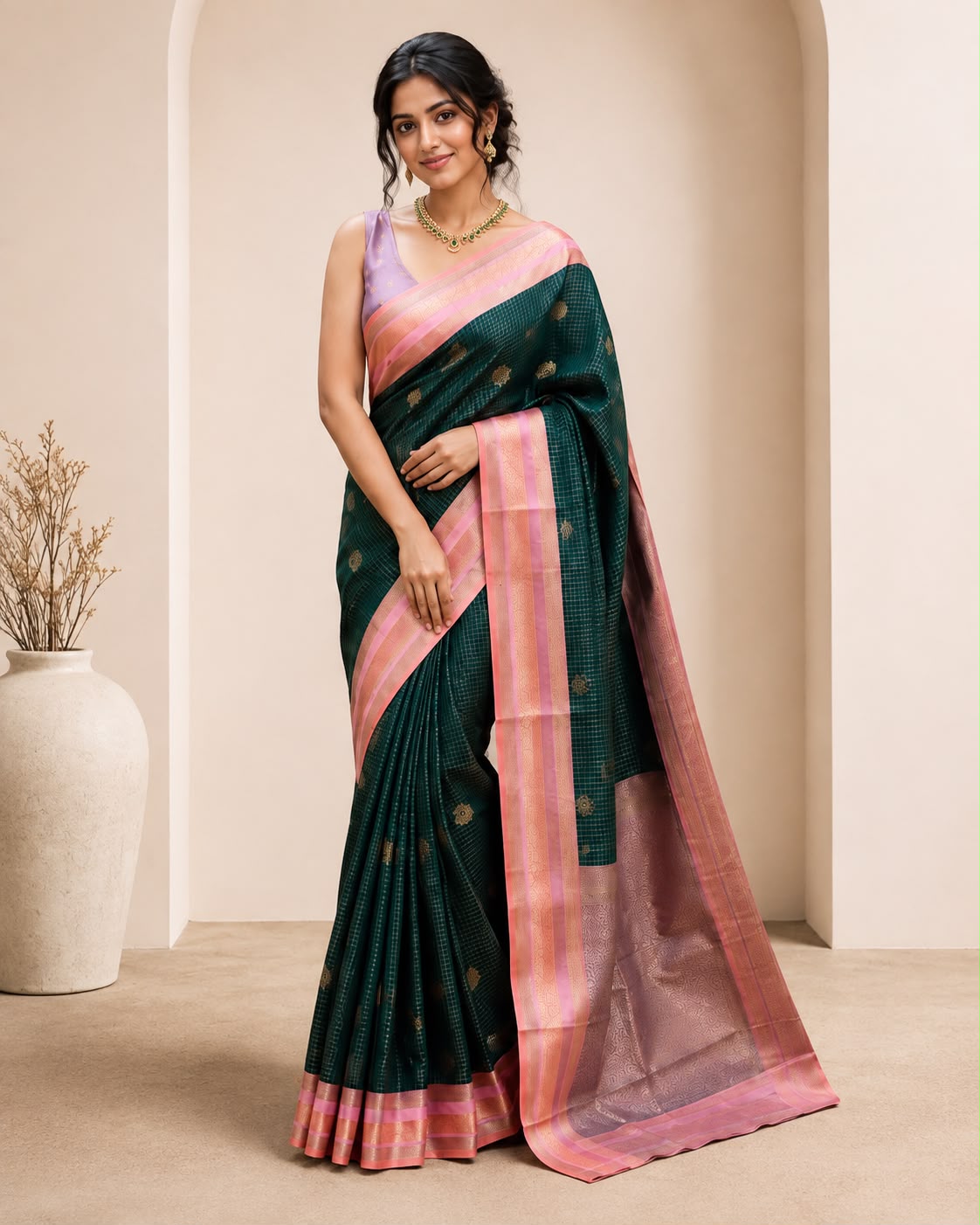 Retta Pet Kunthavai Green Semi Silk Saree