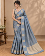 Steel Blue Grey Tissue Silk Saree