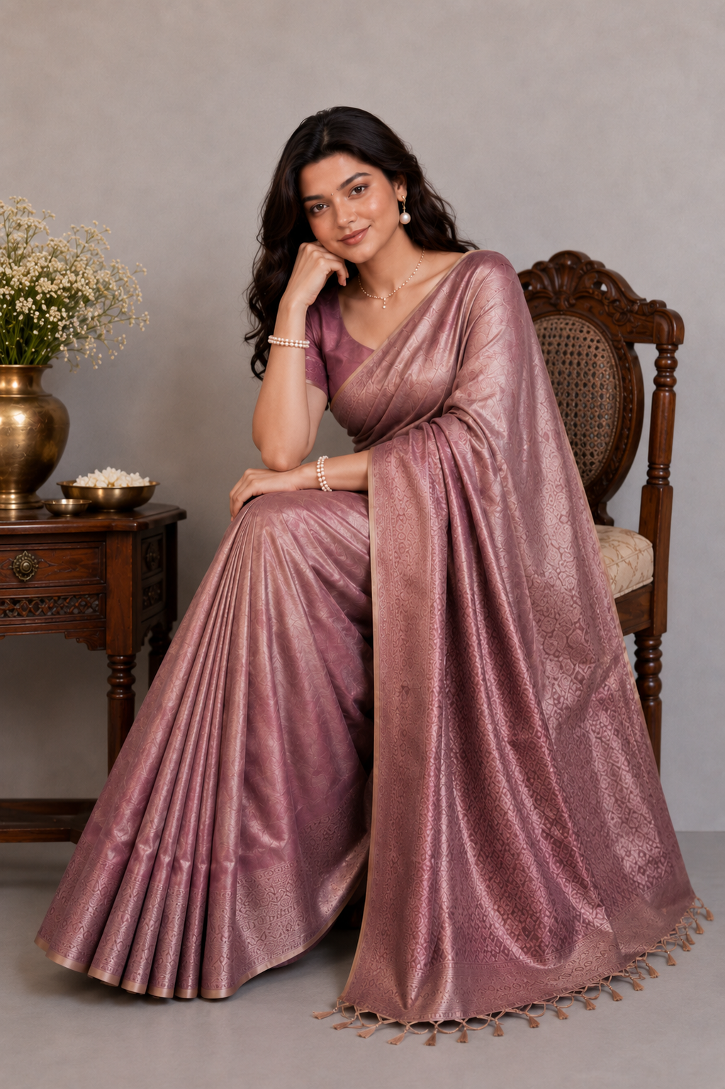 Dusty Mauve Tissue Silk Saree
