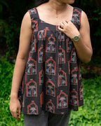Black Mughal Printed Short Top