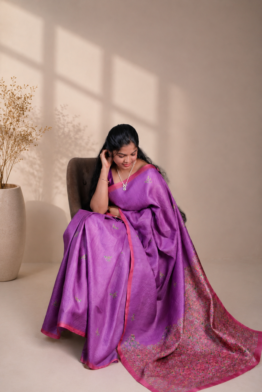 Purple Semi Tussar Saree