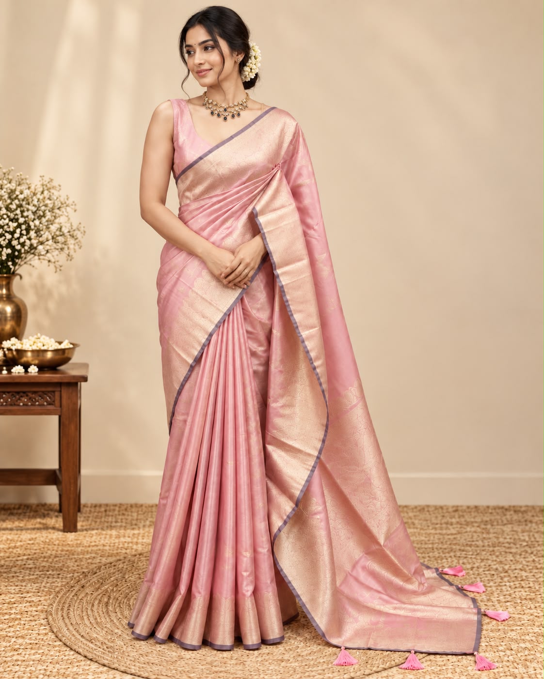 Pastel pink Tissue Silk Saree