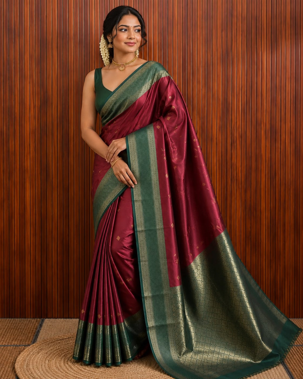 Maroon Semi Silk Saree