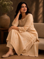 Beige Colour Semi Modal Chikankari
