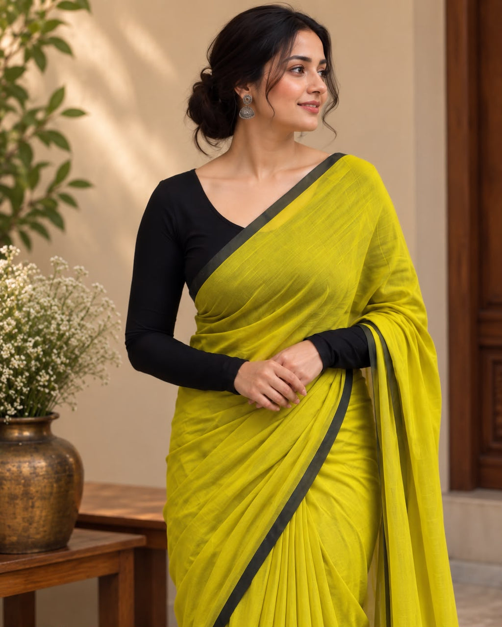 Lemon Green Mulcotton Saree LUXSM04