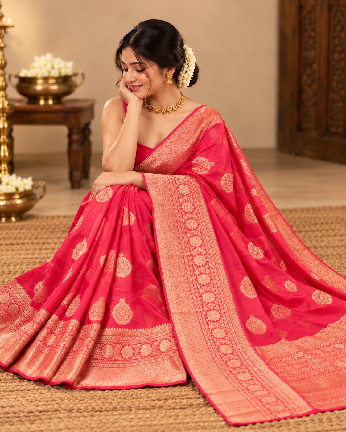 Pinkish Red Tissue Saree LUXST04