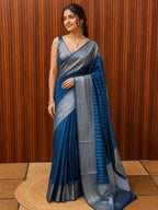 Morpeach Blue Semi Silk Saree