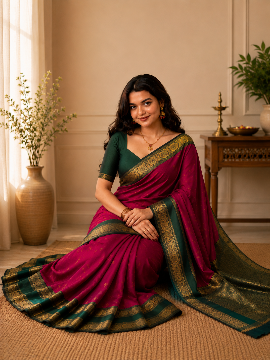 Rani Pink Semi Silk Saree