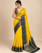 Yellow & Green Semi Jute Saree