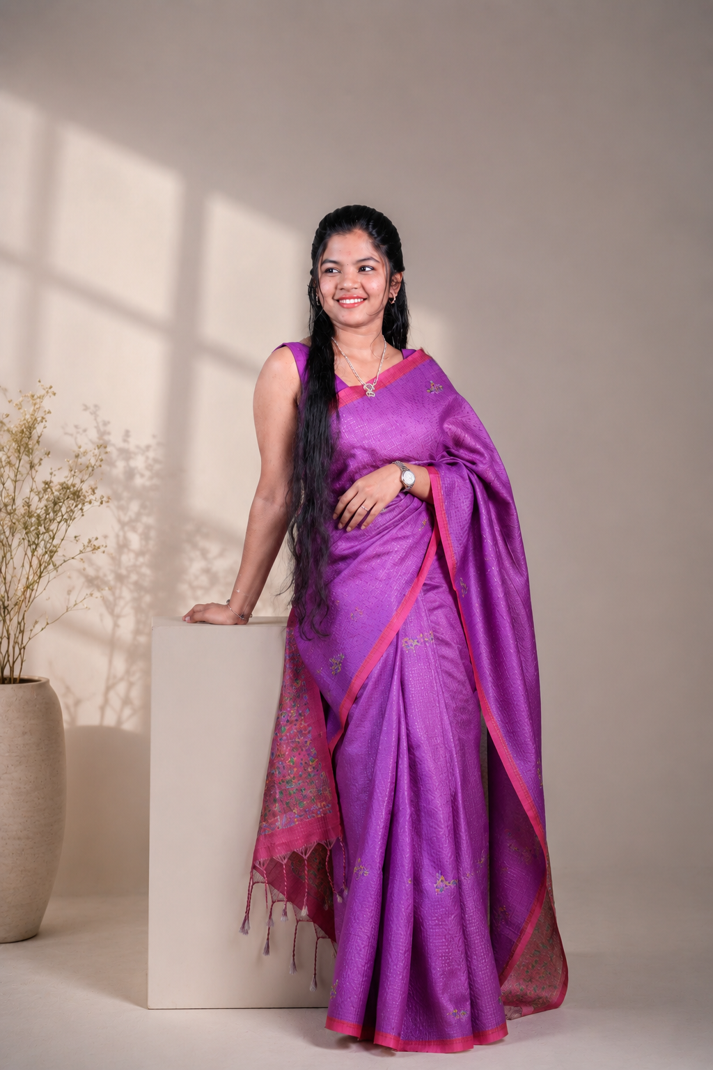 Purple Semi Tussar Saree
