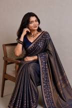Dark Blue Brocade Semi Silk saree