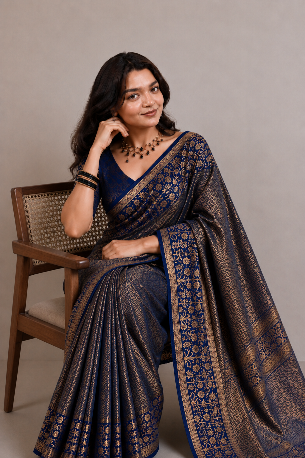 Dark Blue Brocade Semi Silk saree