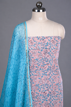 Onion Pink With Sky Blue Cotton Salwar Suit