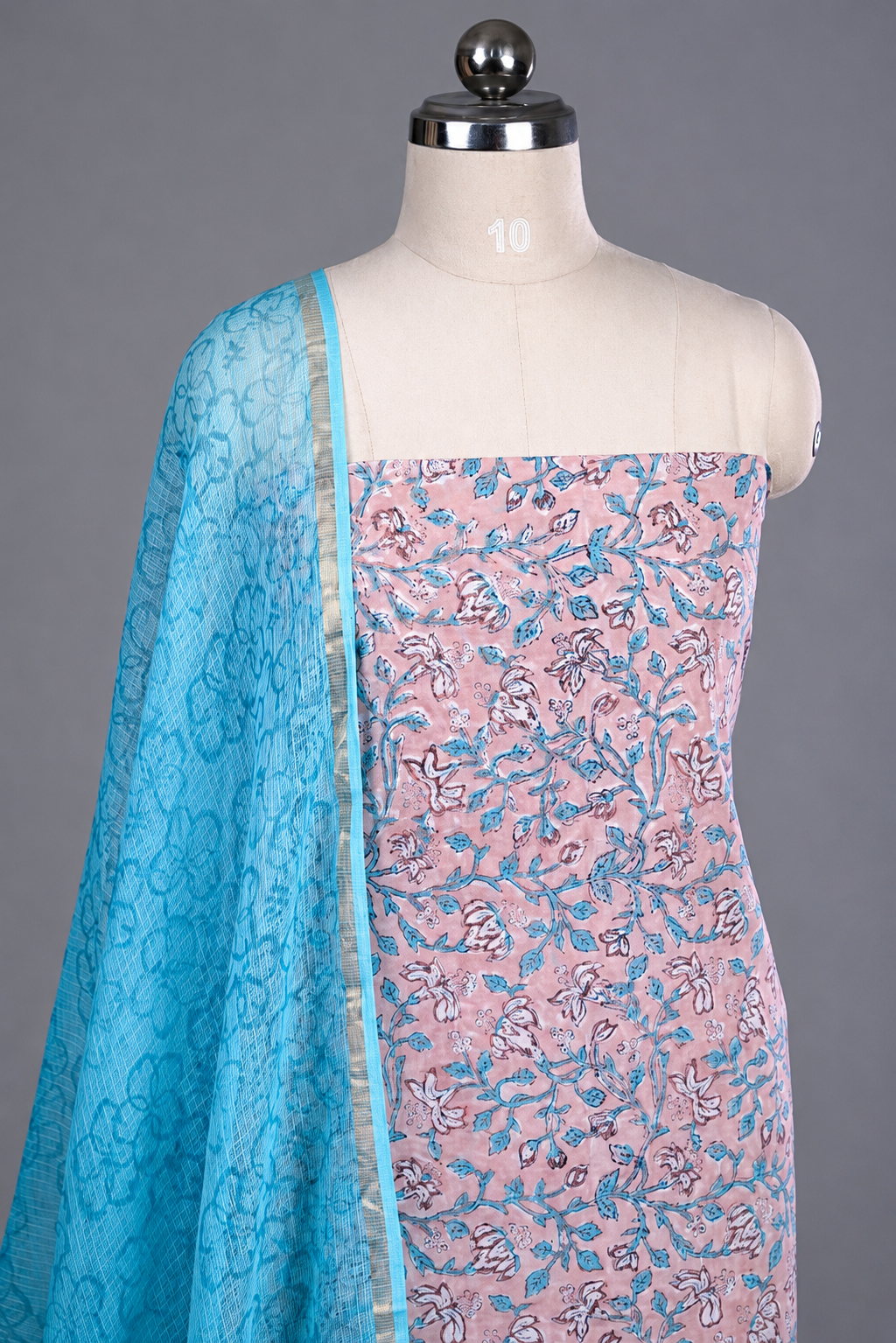 Onion Pink With Sky Blue Cotton Salwar Suit