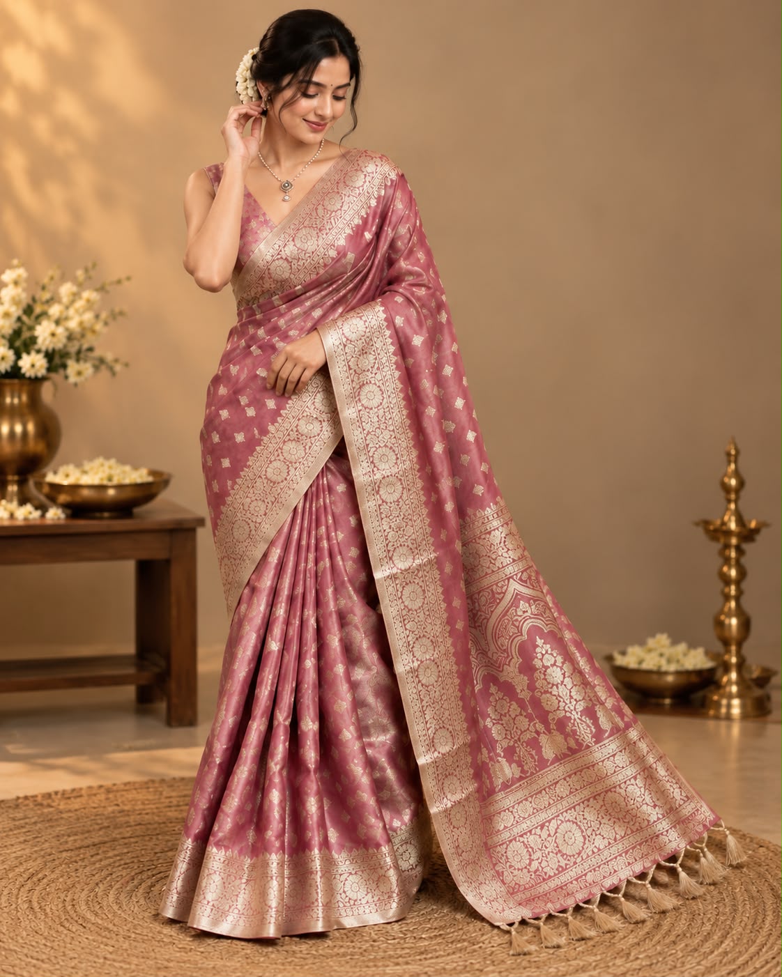 Dusty Rose Tissue Silk Saree LUXST05
