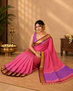 Flamingo Pink semi Silk Saree