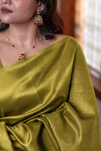 Pear Green Check Semi Silk Saree