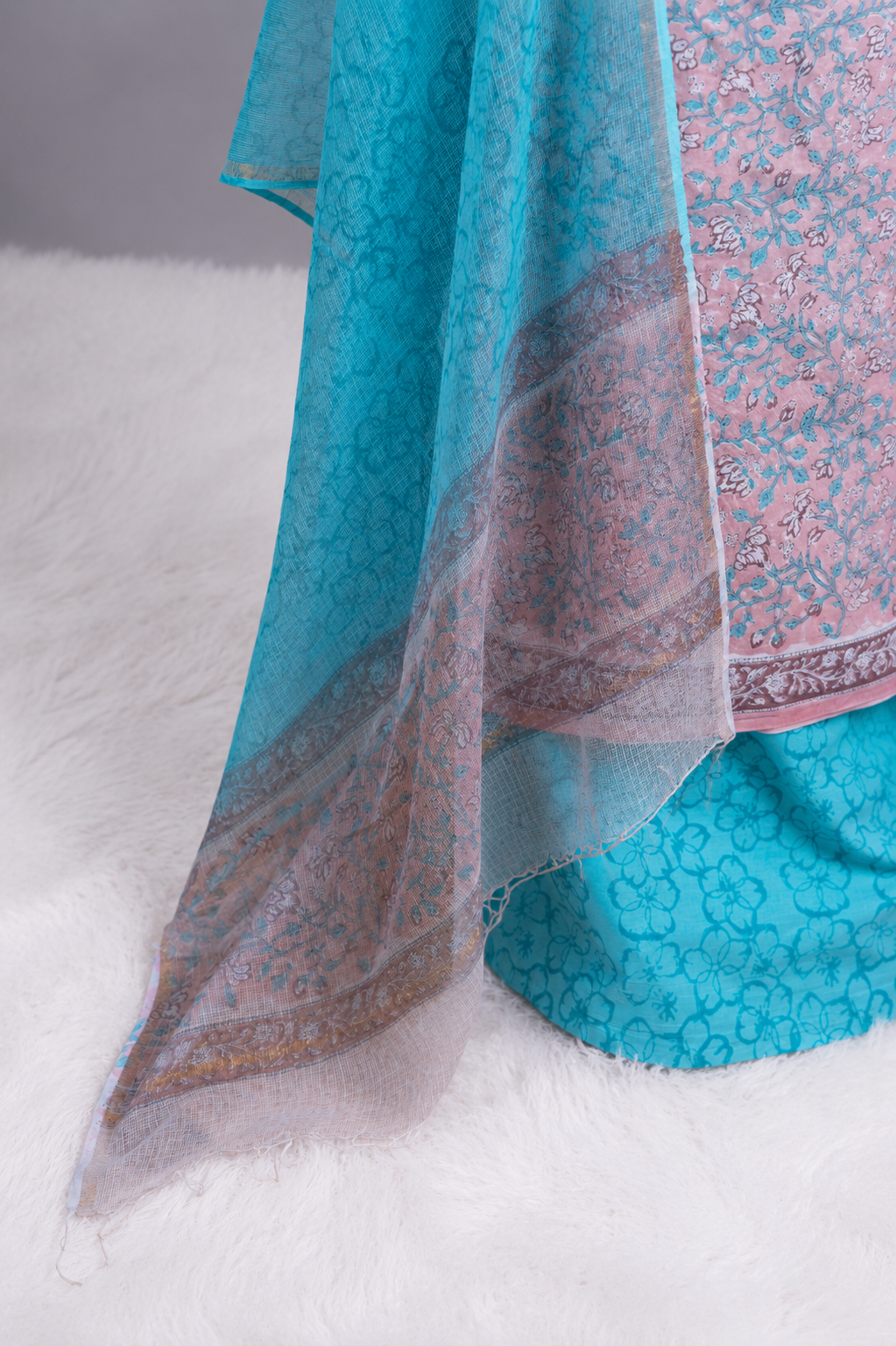 Onion Pink With Sky Blue Cotton Salwar Suit