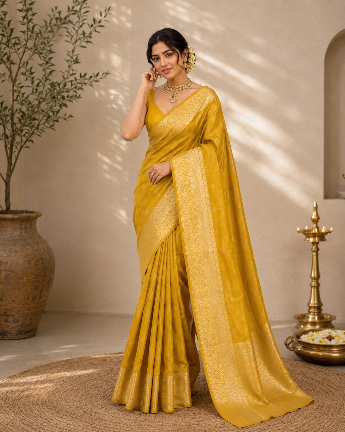 Yellow Semi Silk Saree