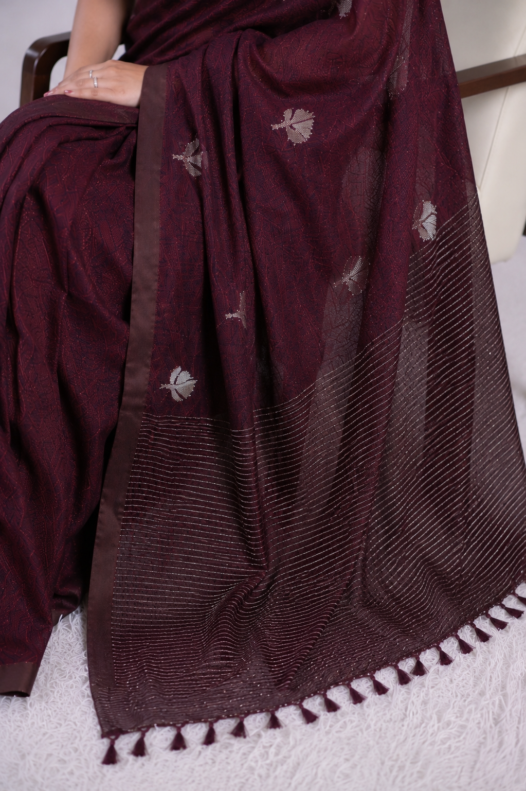 Dark Wine Mul Cotton Saree