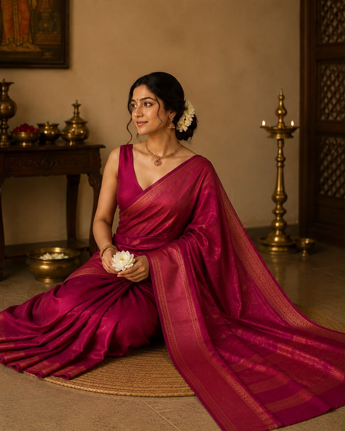 Ruby Pink Semi Silk Saree