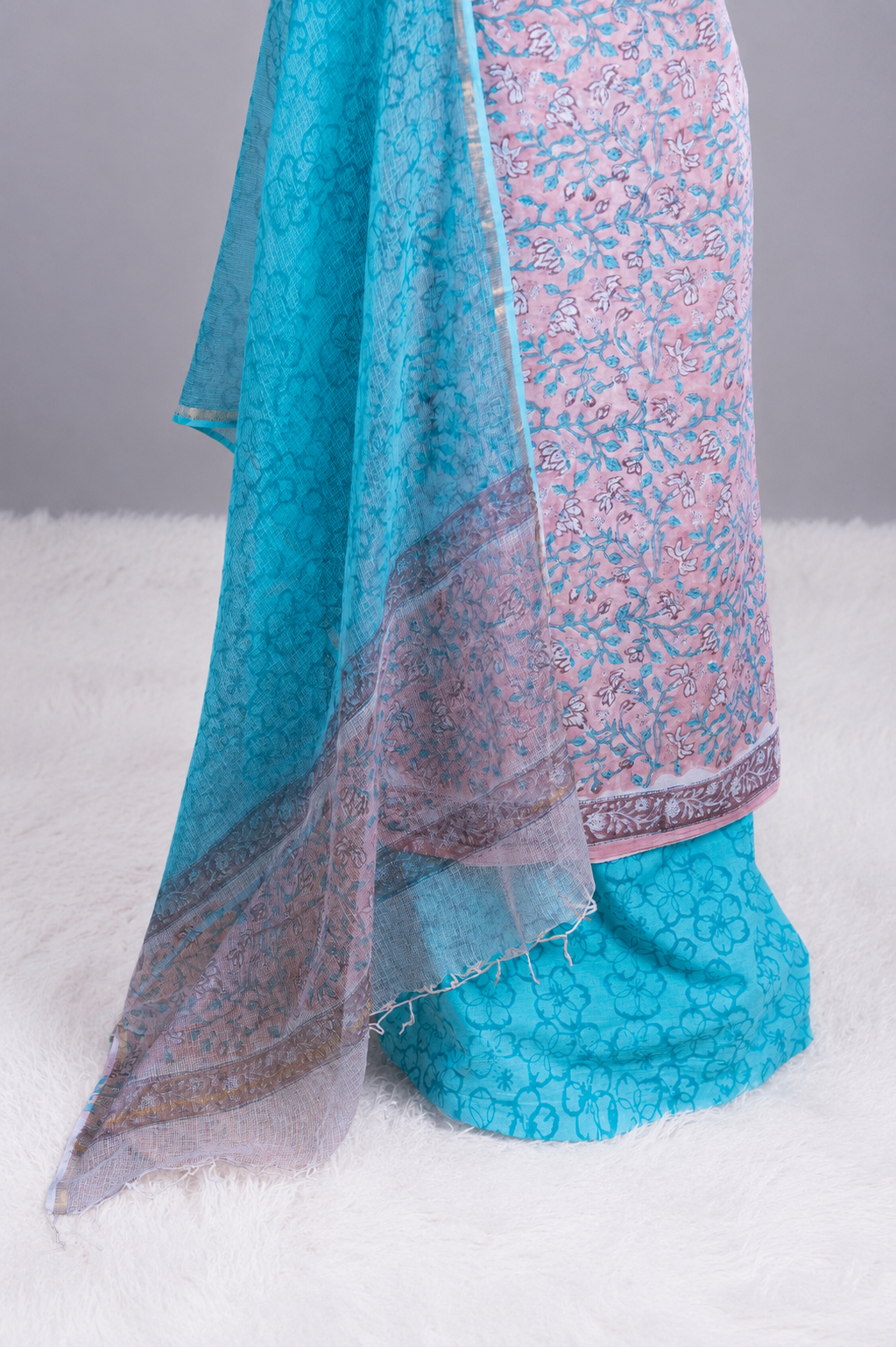 Onion Pink With Sky Blue Cotton Salwar Suit