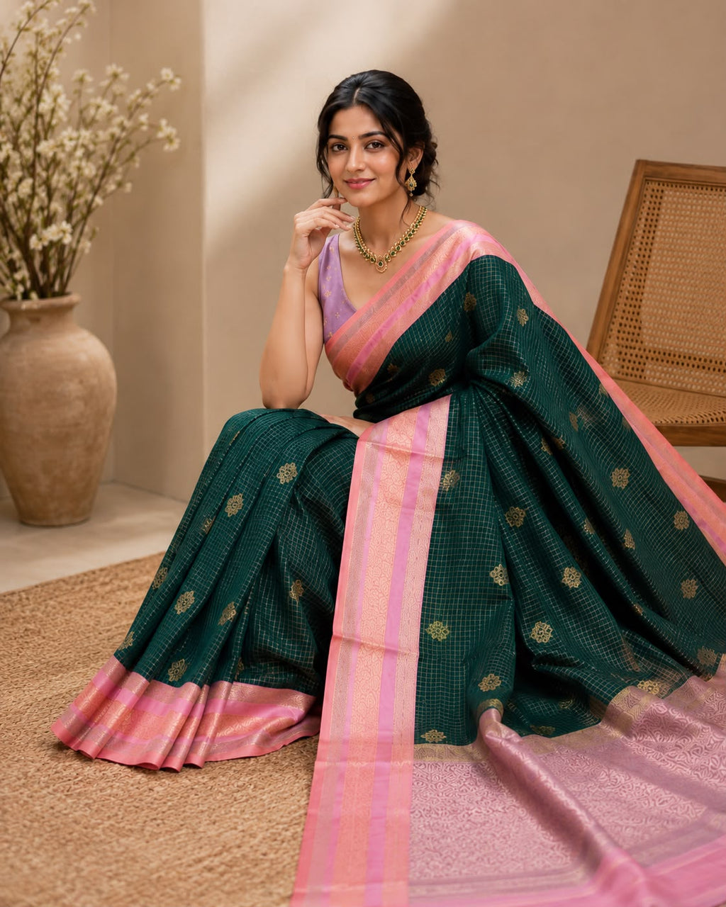 Retta Pet Kunthavai Green Semi Silk Saree