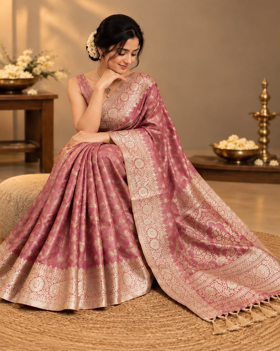 Dusty Rose Tissue Silk Saree LUXST05