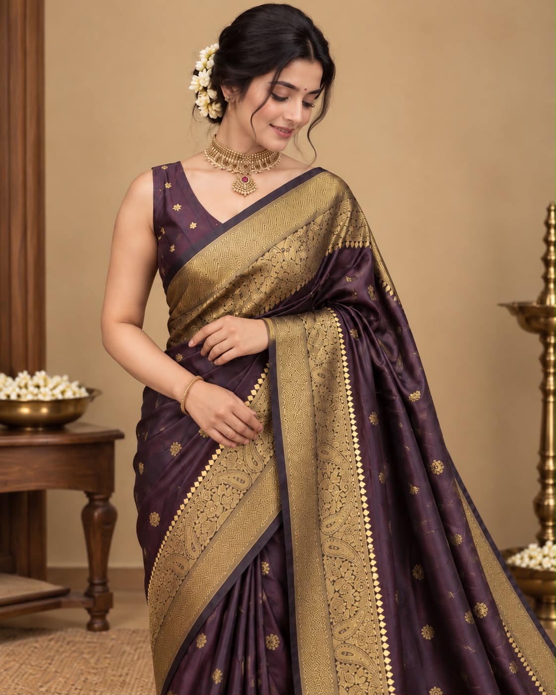 Coffee Brown Semi Silk Saree Offer LUXSS08