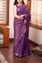 Purple Brocade Semi Silk Saree