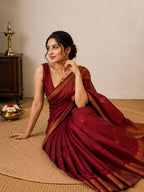 Maroon Small Check Semi Silk Saree