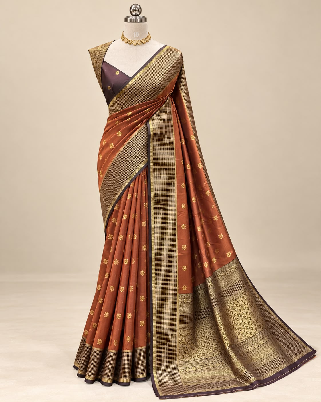 Rust -brown Semi Kanchipuram Silk  saree
