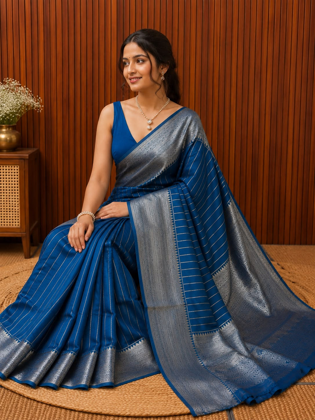 Morpeach Blue Semi Silk Saree