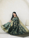 Bottle Green Check Pattern Semi Silk Saree