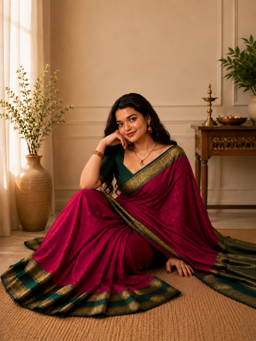 Rani Pink Semi Silk Saree