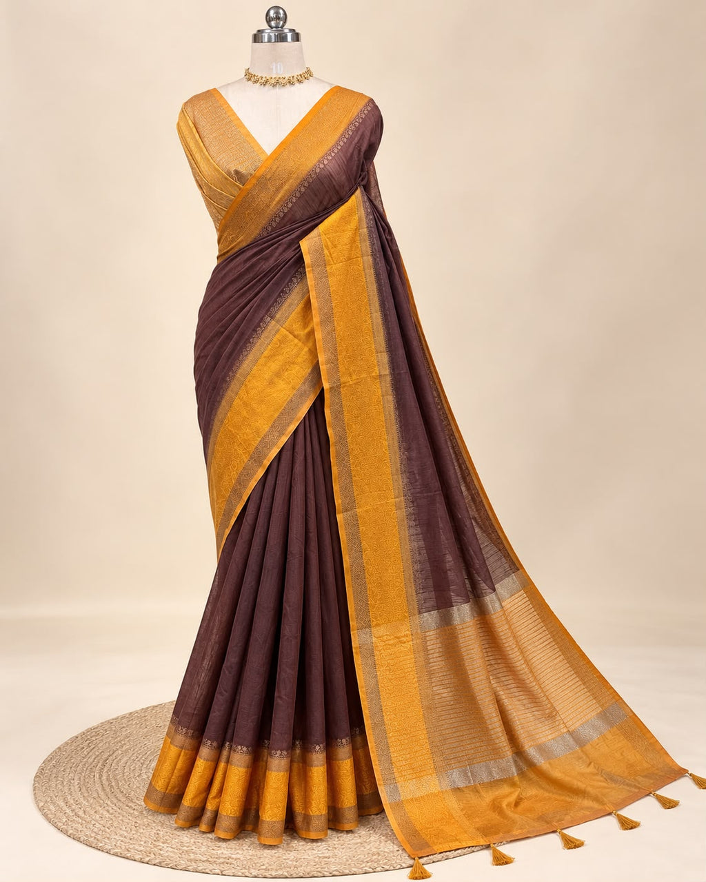 Rich chocolate brown andmustard gold